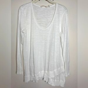 Soft Surroundings (Size S) Oversized White Stretch Cotton LS Hem Layer Tunic Top